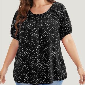 BloomChic Black & White Dot Pleated Neck Balloon Sleeve Top Plus Size 1X